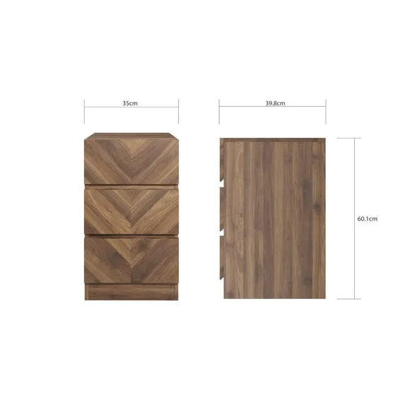 Return - Taranto 3 Drawer Bedside Table, Walnut 6