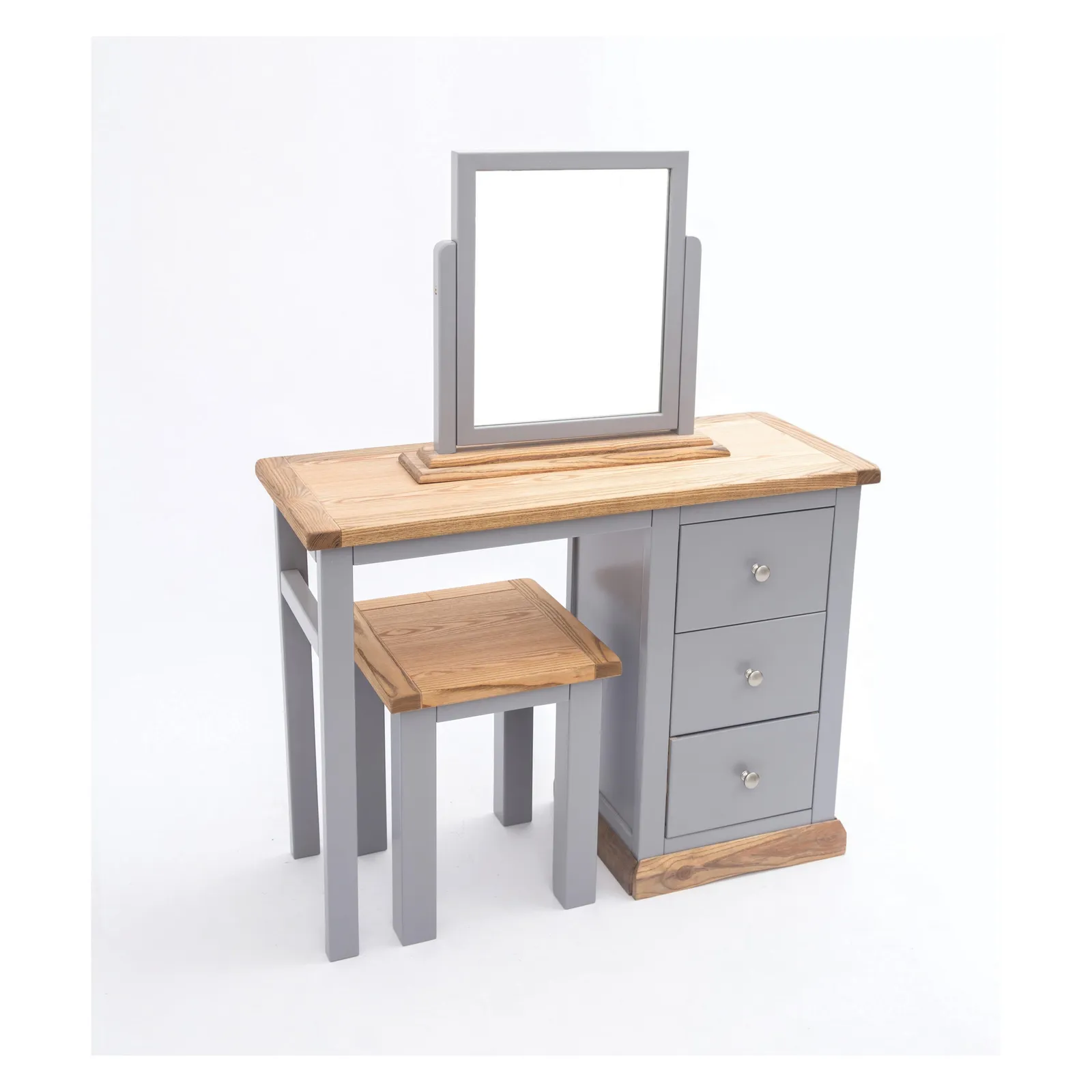 Cabinet Bits Biccari 3 Drawer Dressing Table Set Chrome Knob in Grey 3