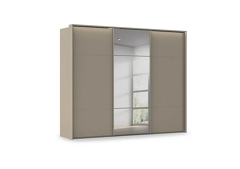 Haven 280cm 3 Door Slider Wardrobe with 2 Décor Doors, 1 Mirror Door and Lights