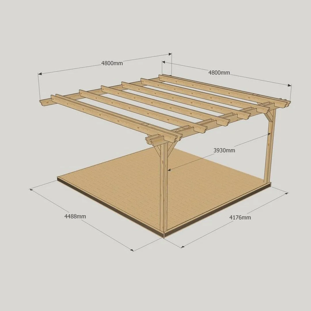 Rutland County Garden Furniture Ltd Wall Mounted Double Garden Pergola & Decking Kit, W480cm, Brown in Green 5