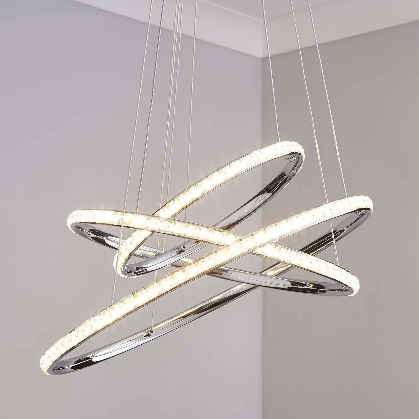 Cali 3 Light Integrated LED Hoop Crystal Ceiling Fitting Chrome