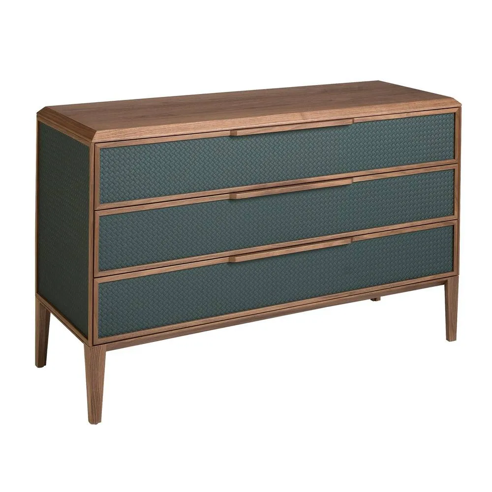 Angel Cerda Dark Green PVC Chest of Drawers with Walnut Legs