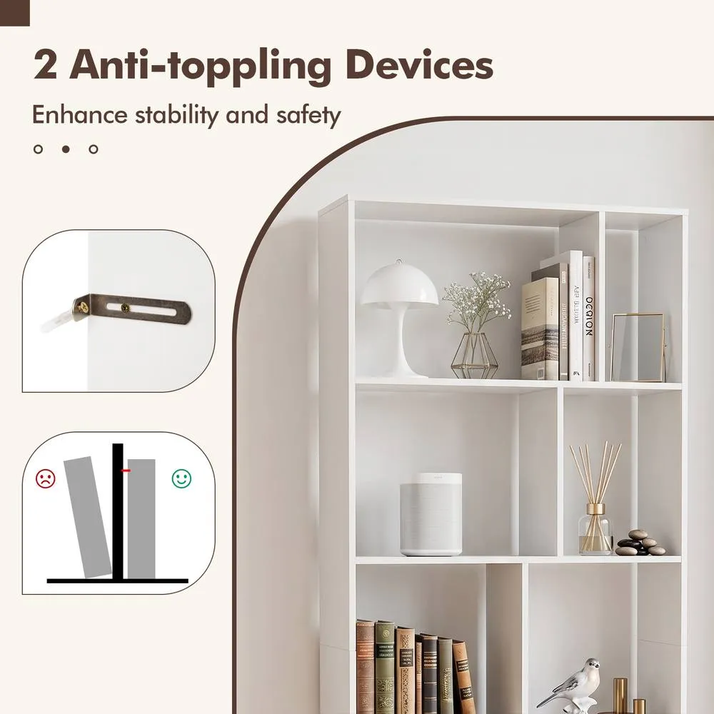 Costway 5-Tier Geometric Bookshelf with 10 Open Cubbies in White 6
