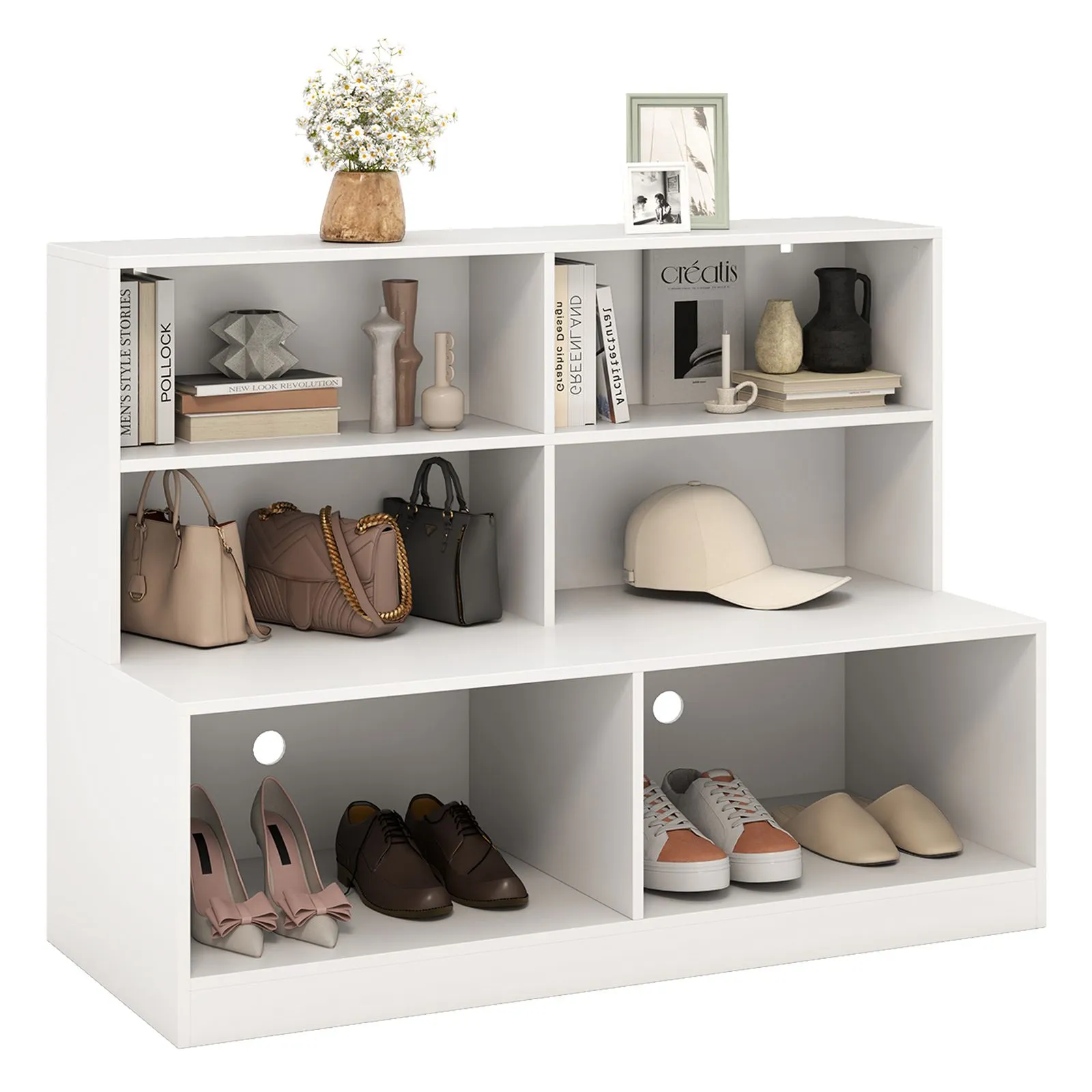 Costway Entryway Shoe Cabinet 2-in-1 Storage Cabinet & Shoe Bench Combo in White