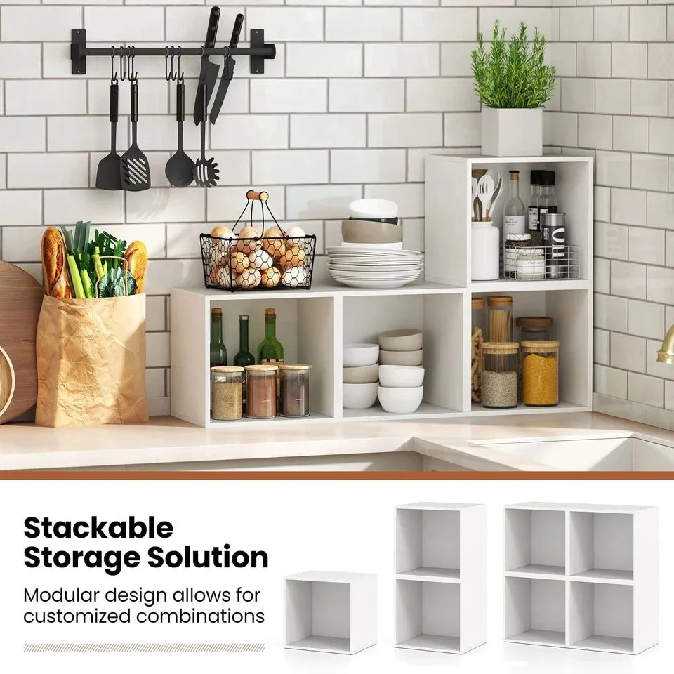 Costway Cube Storage Organizer Stackable Open Book Shelf for Small Space White 4