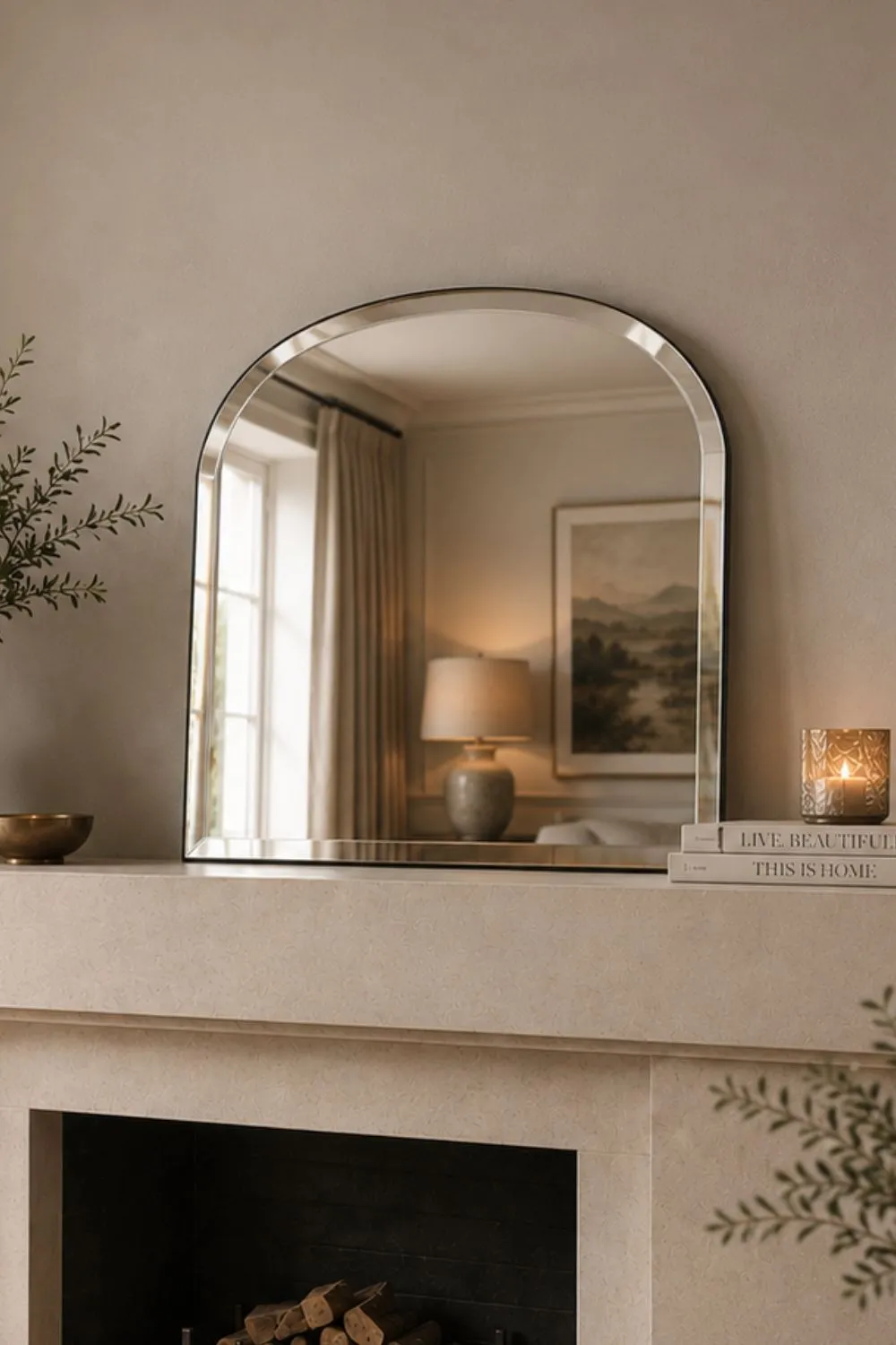 Yearn Mirrors Minimal Bevelled Mantle Mirror Black 91(w) x 69cm(h)