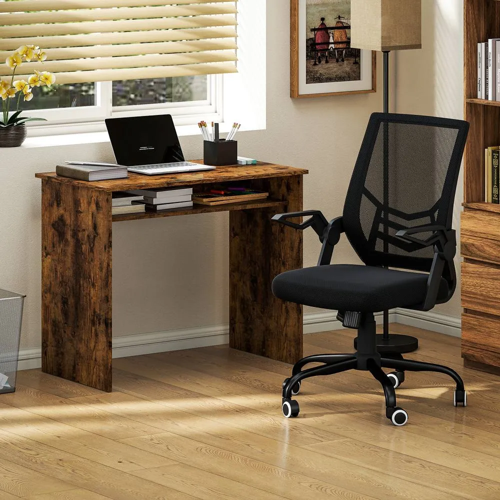 HOMCOM Home Office Desk & Chair Set w/ Shelves Ergonomic Swivel Chair Brown