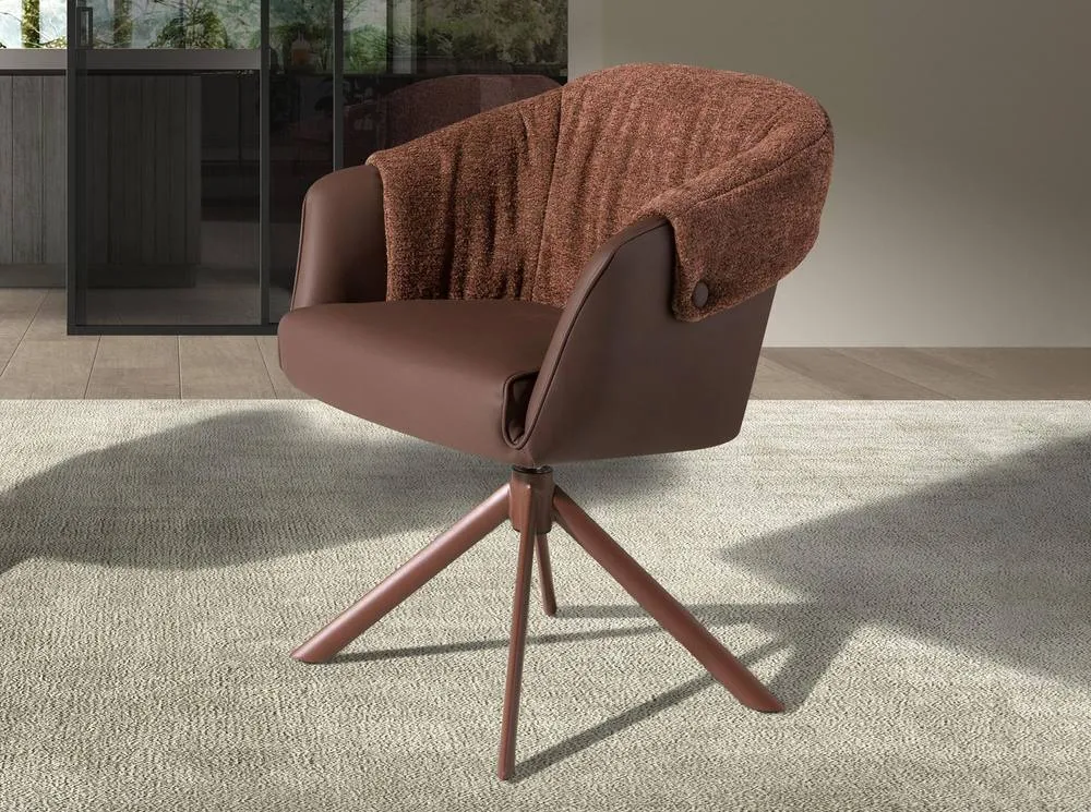 Angel Cerda Leatherette Swivel Dining Chair with Fabric Backrest in Brown 3