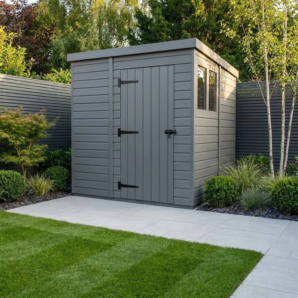 Buttercup Farm 9ft x 9ft Composite Pent Garden Shed Single Door With Windows - Grey 2