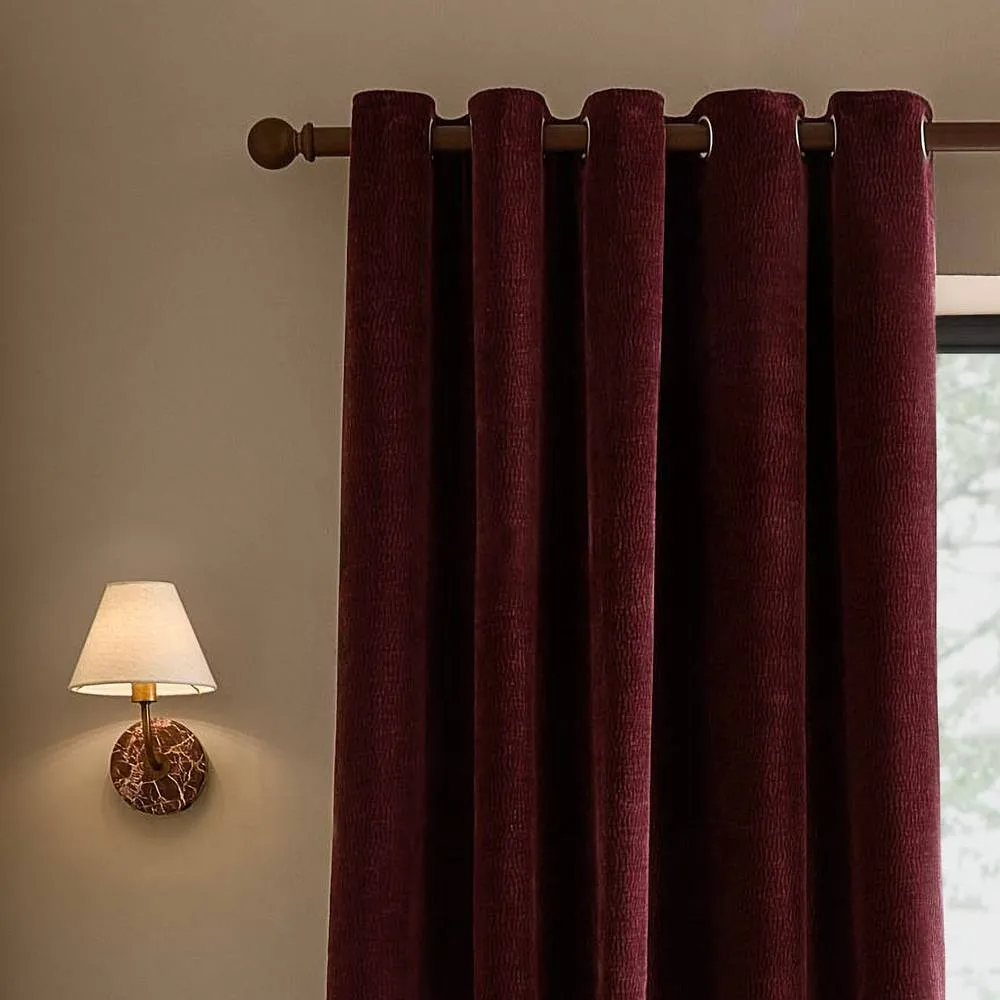 Yard Heath Washed Velvet Fully Lined Eyelet Curtain Pair in Wine 3