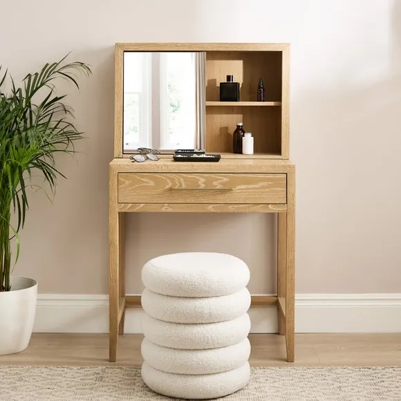 Holden 1 Drawer Compact Dressing Table with Mirror, Oak