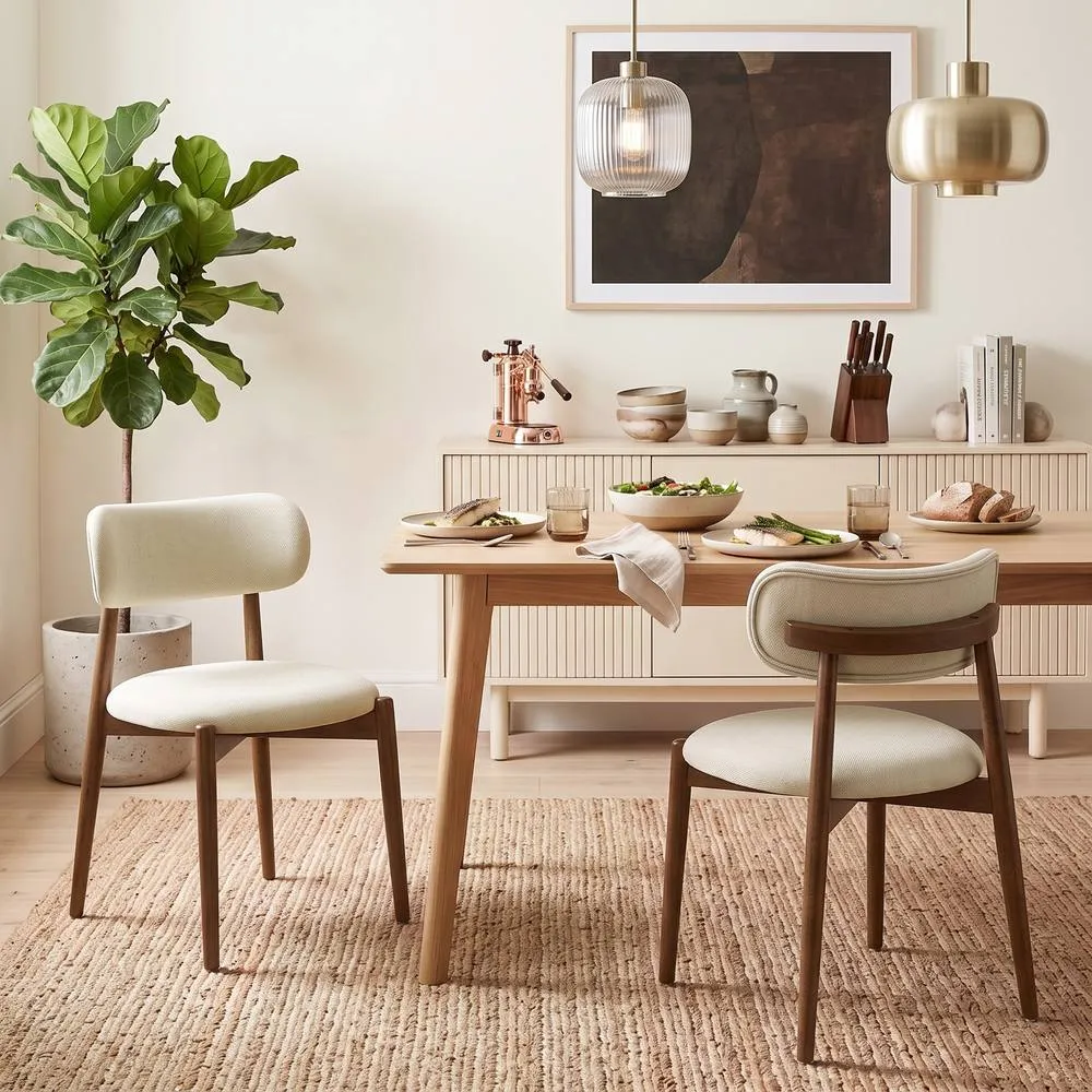 HOMCOM Dining Chairs Chenille Curved Backrest Set of 2 in Beige 2