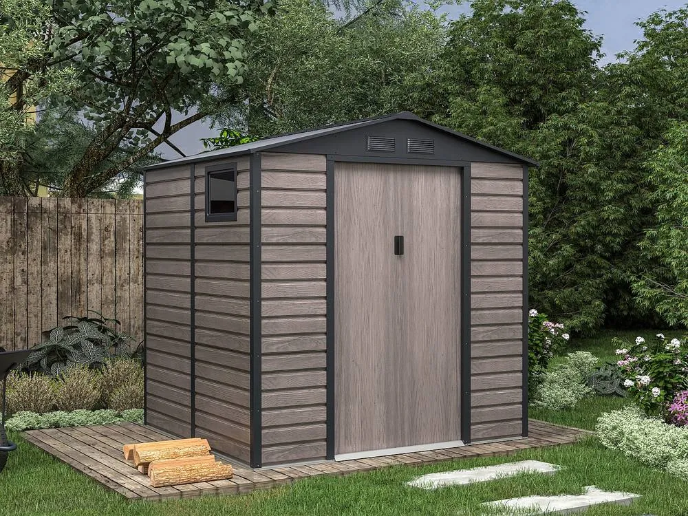 Vente-unique Metal Garden Shed In Grey Wood Effect Galvanised Steel 4.15 M²