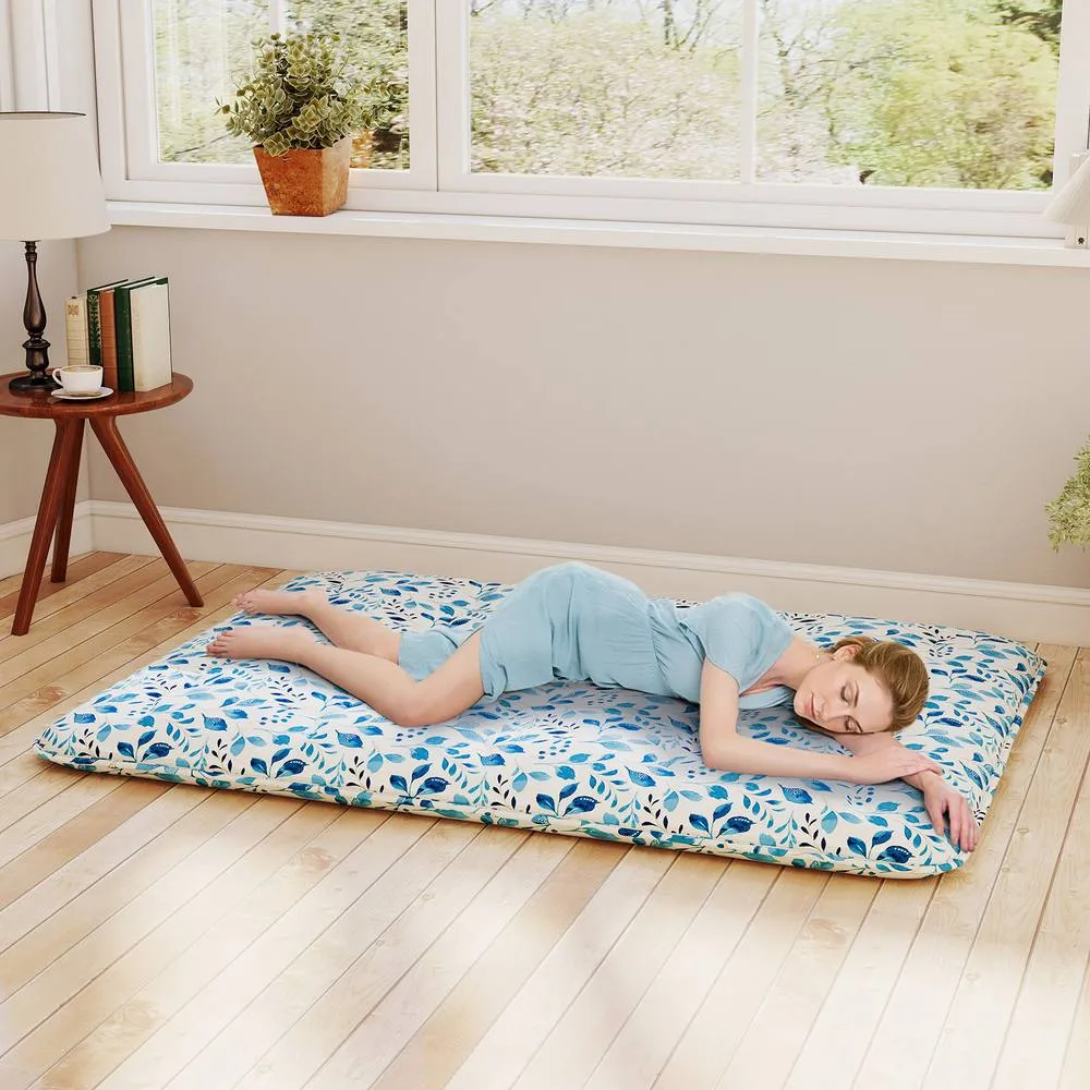 Costway Japanese Floor Mattress Roll up Futon Tatami Mat W/ Washable Cover in Blue 3