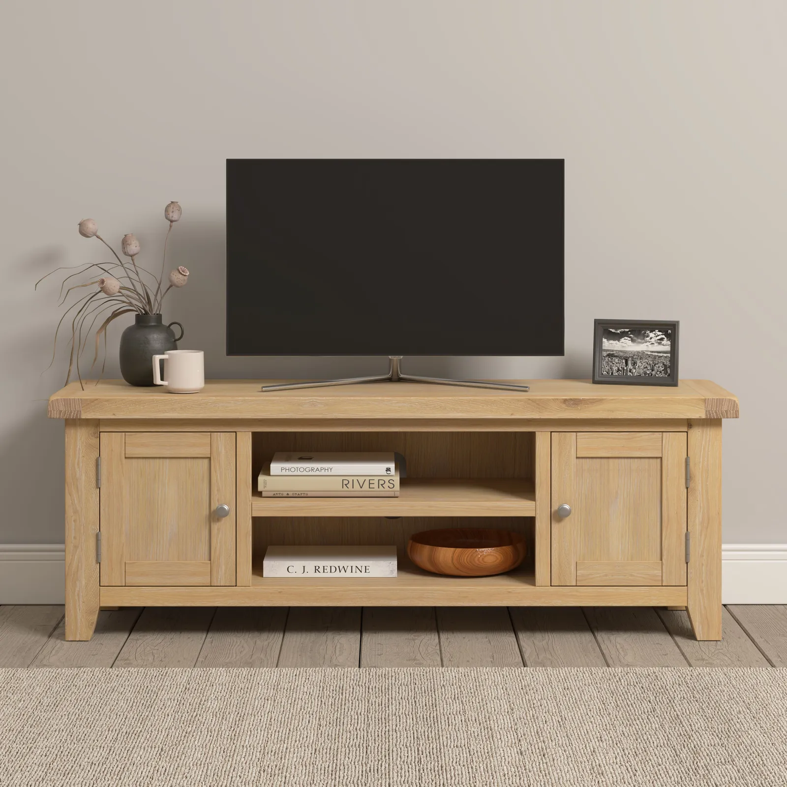 Seconique Windsor Straight TV Unit (Fully Assembled) in Light Oak 1