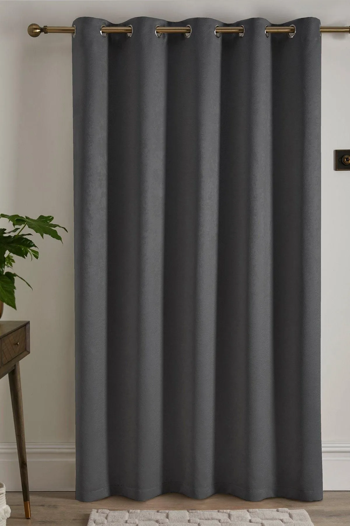Fusion 'Strata' Dim out woven Eyelet Single Panel Door Curtain in Charcoal 3