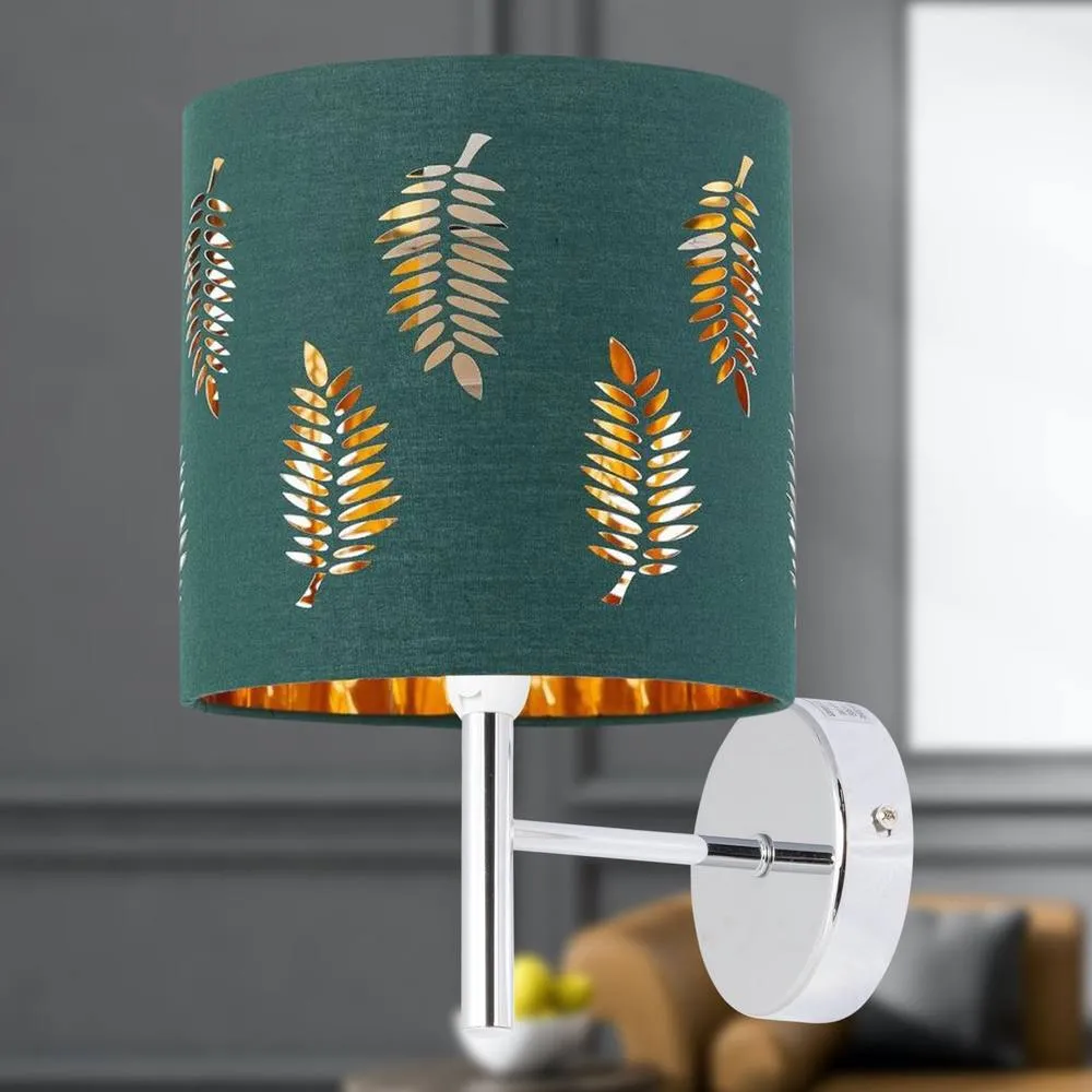 First Choice Lighting Set of 2 Brea - Chrome Wall Lights with Dark Green Fern Shades in Silver 5
