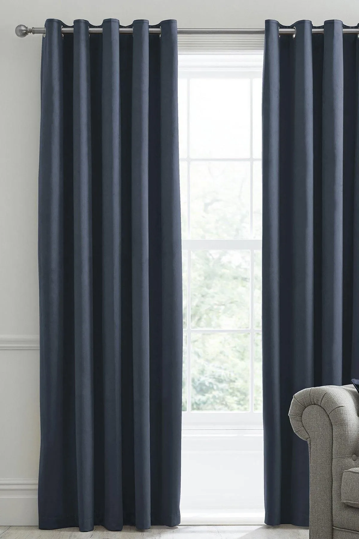 Laurence Llewelyn-Bowen Montrose' Velvet Blackout-Coated Pair of Eyelet Curtains in Navy 1