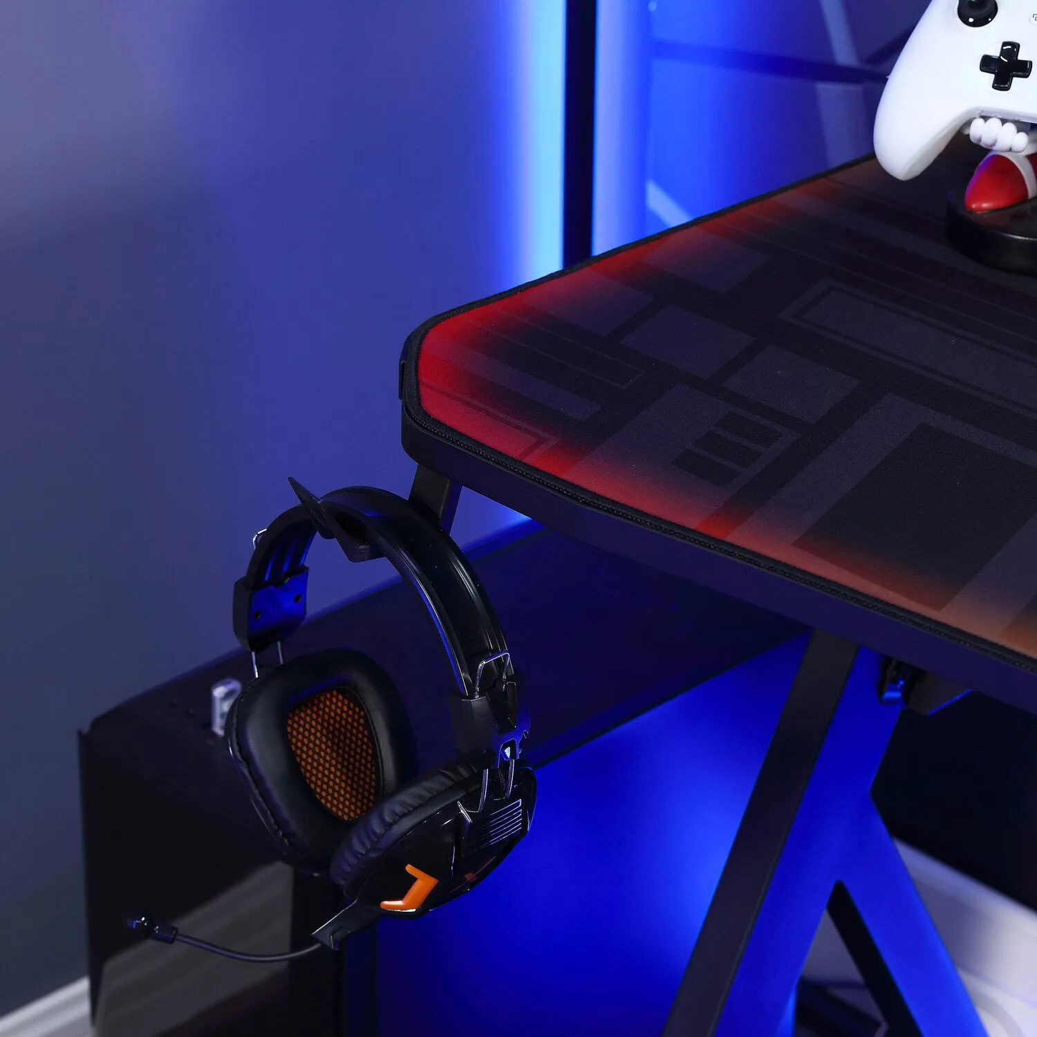 X Rocker Lumio LED Gaming Desk, Mousepad, Cupholder & Headphone Hook in Black 5