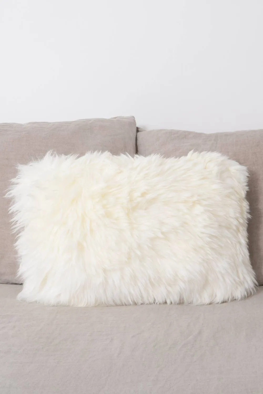 Native Natural Double Sided Ivory White Sheepskin Cushion 30X50Cm, White
