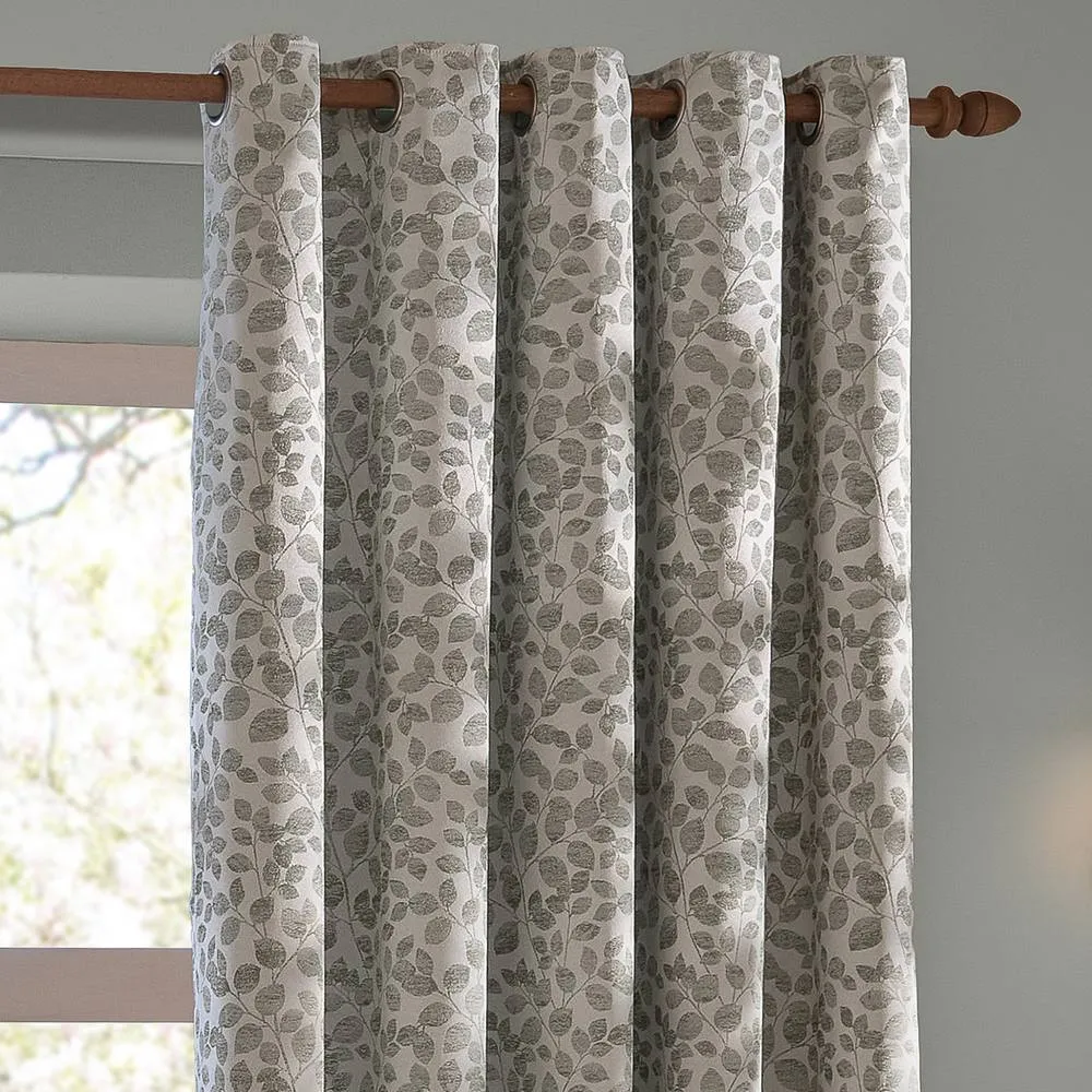 Wylder Grace Leaf Jacquard Fully Lined Eyelet Curtain Pair in Grey 3