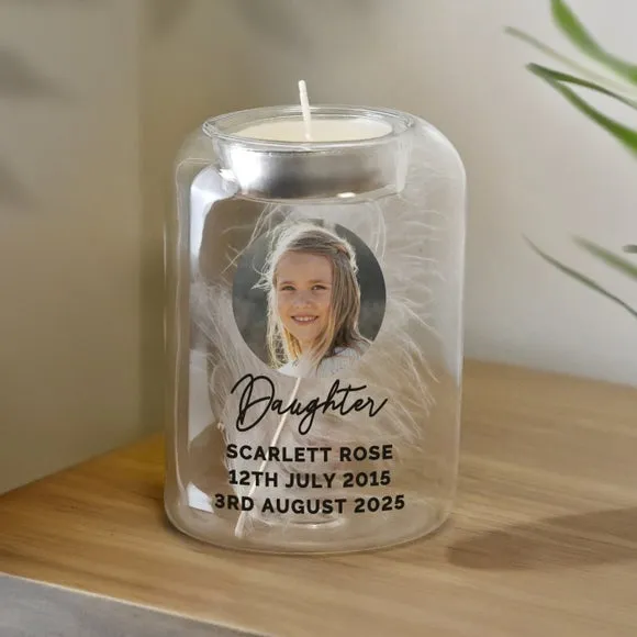 Personalised Feather Memorial Photo Tealight Holder 3