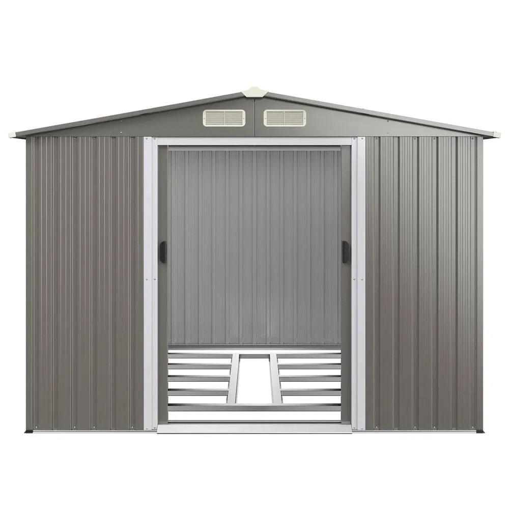 Costway 260×207cm Steel Outdoor Storage Shed Double Doors Ramp Grey