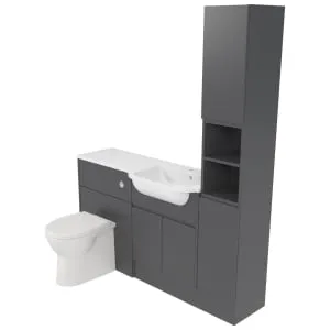 Deccado Clifton Charcoal Grey Right Hand 1500mm Fitted Tower, Vanity & Toilet Pan Unit Combination with Right Hand Basin