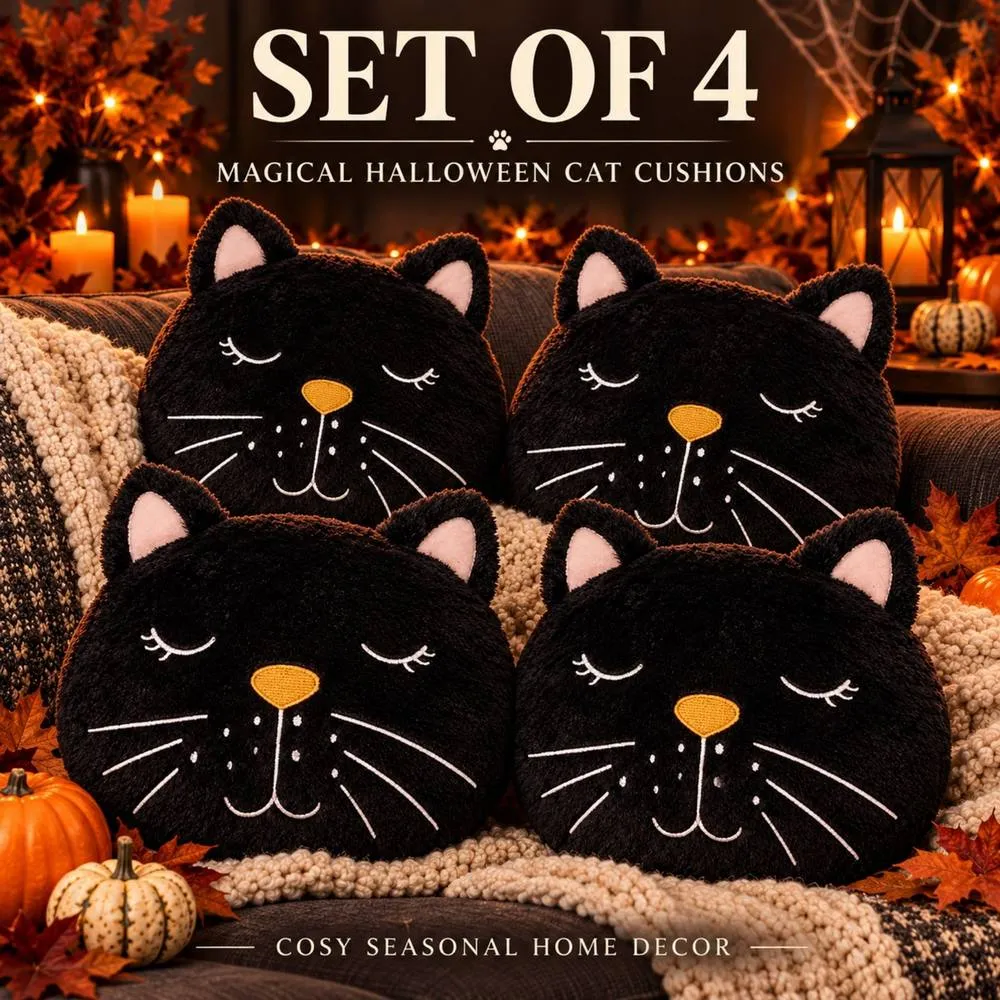 Smart Living Halloween Magical Cat Fleece Cushions Set of 2 or 4 in Black 1