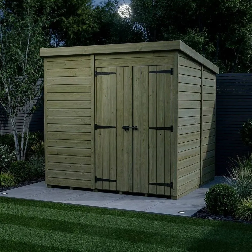 Buttercup Farm 8ft x 10ft Pent Garden Shed Double Door No Windows - Timber in Brown 3