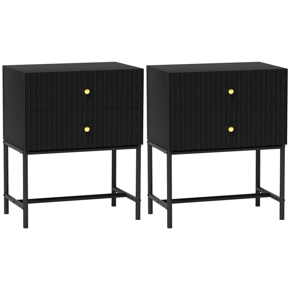 HOMCOM Modern Bedside Table Set of 2 with 2 Drawers for Bedroom, Black 2