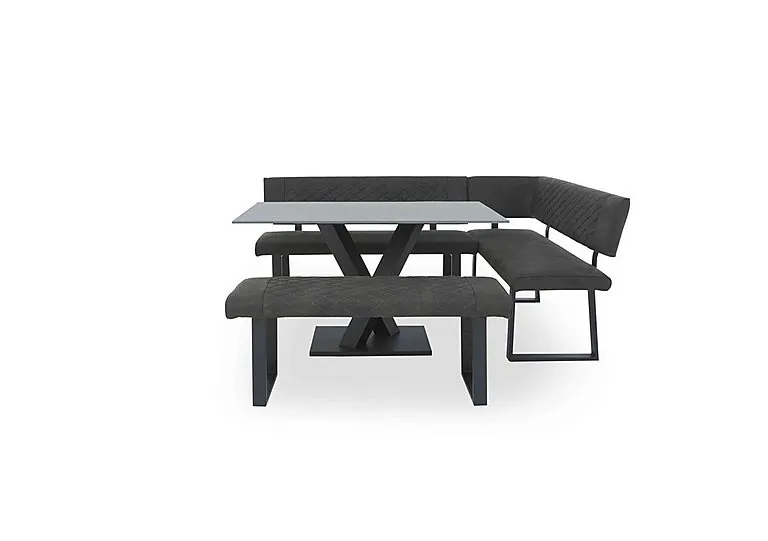 Warrior Grey Compact Fixed Dining Table with Right Hand Facing Corner Bench and Standard Bench - Grey