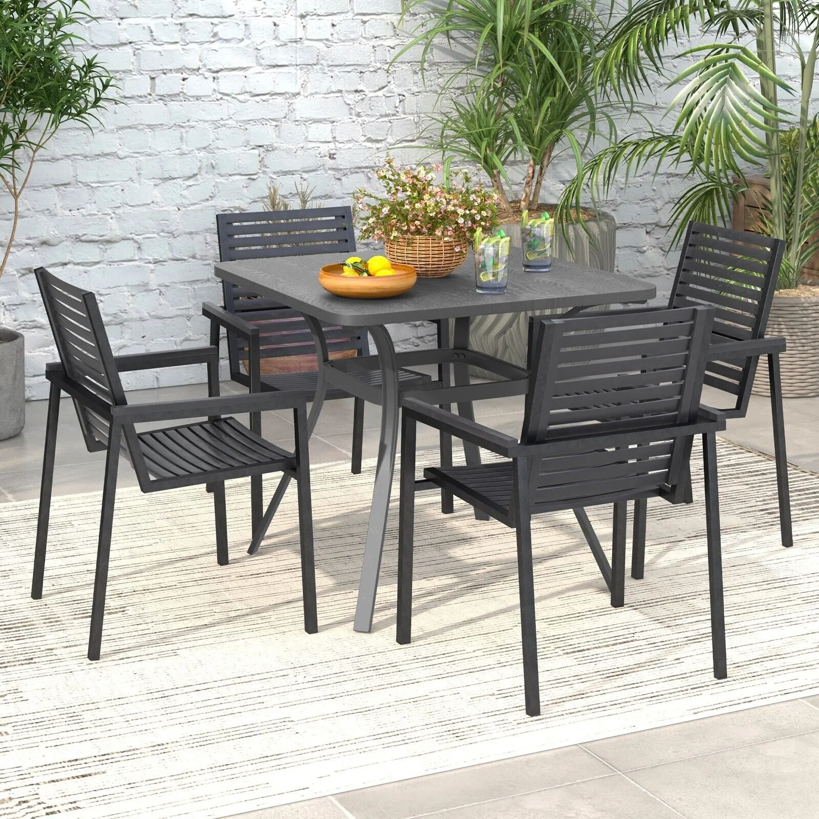 Costway 80cm Patio Dining Table Outdoor Metal Square Table with 4 Curved Legs in Grey 5