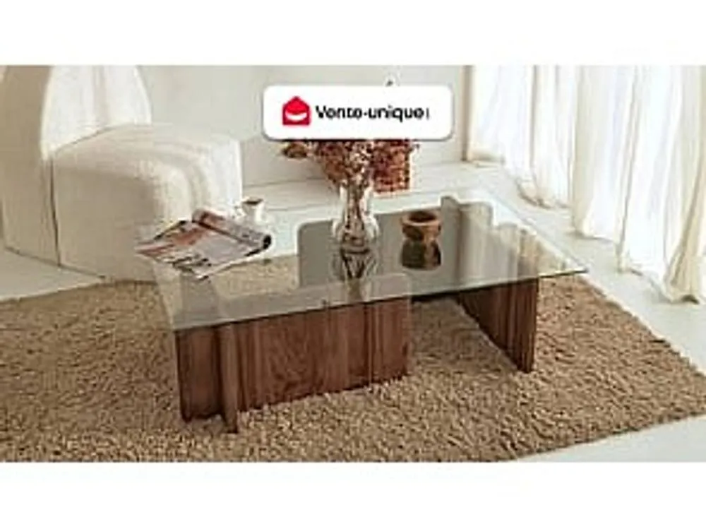 Vente-unique Tempered Glass Coffee Table - Natural & Clear - AZRA 4