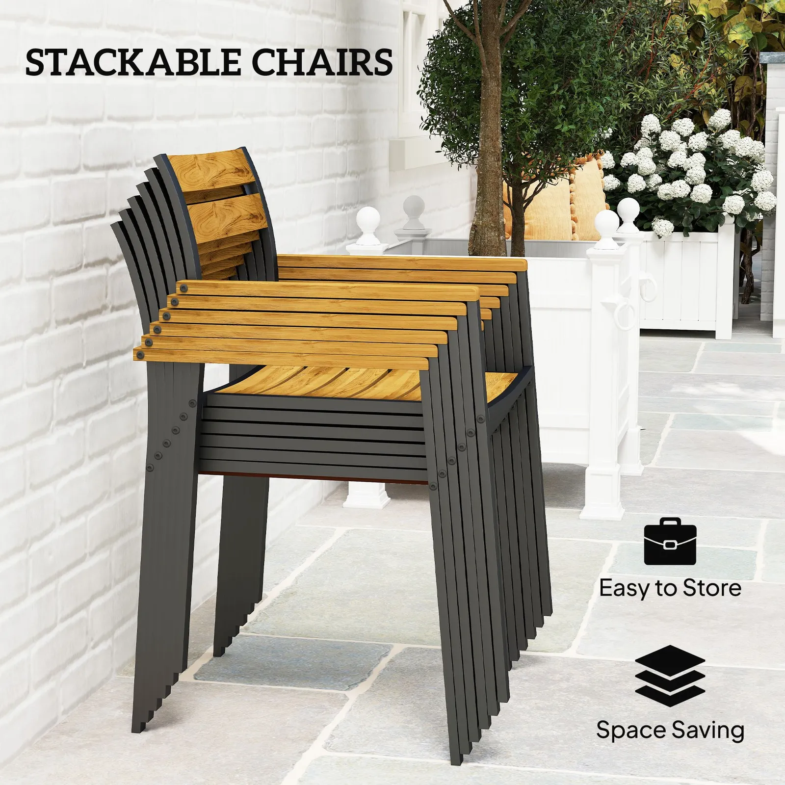 OUTSUNNY 7 Piece Garden Dining Set with Table & 6 Stackable Chairs, Brown 5
