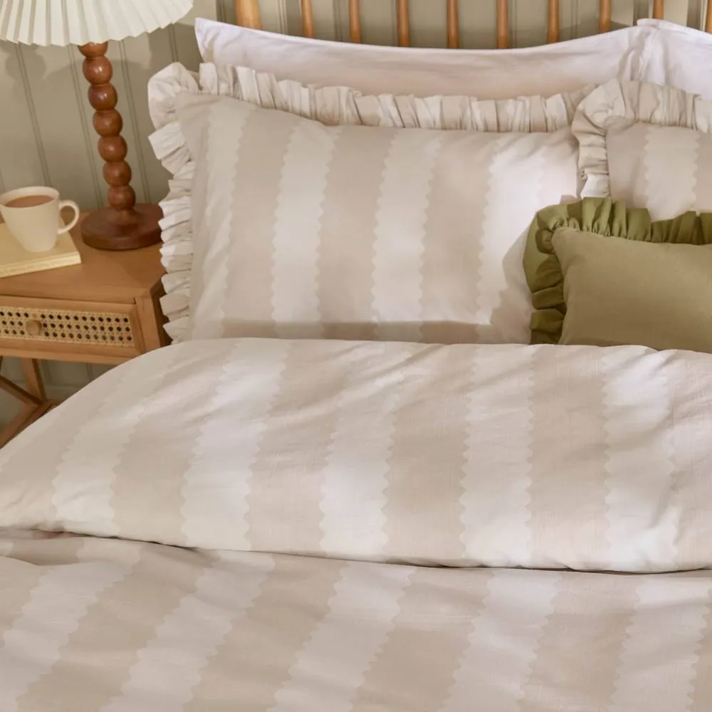 Wylder Birdie Stripe Ruffle Pillowcase Pair in Natural 2