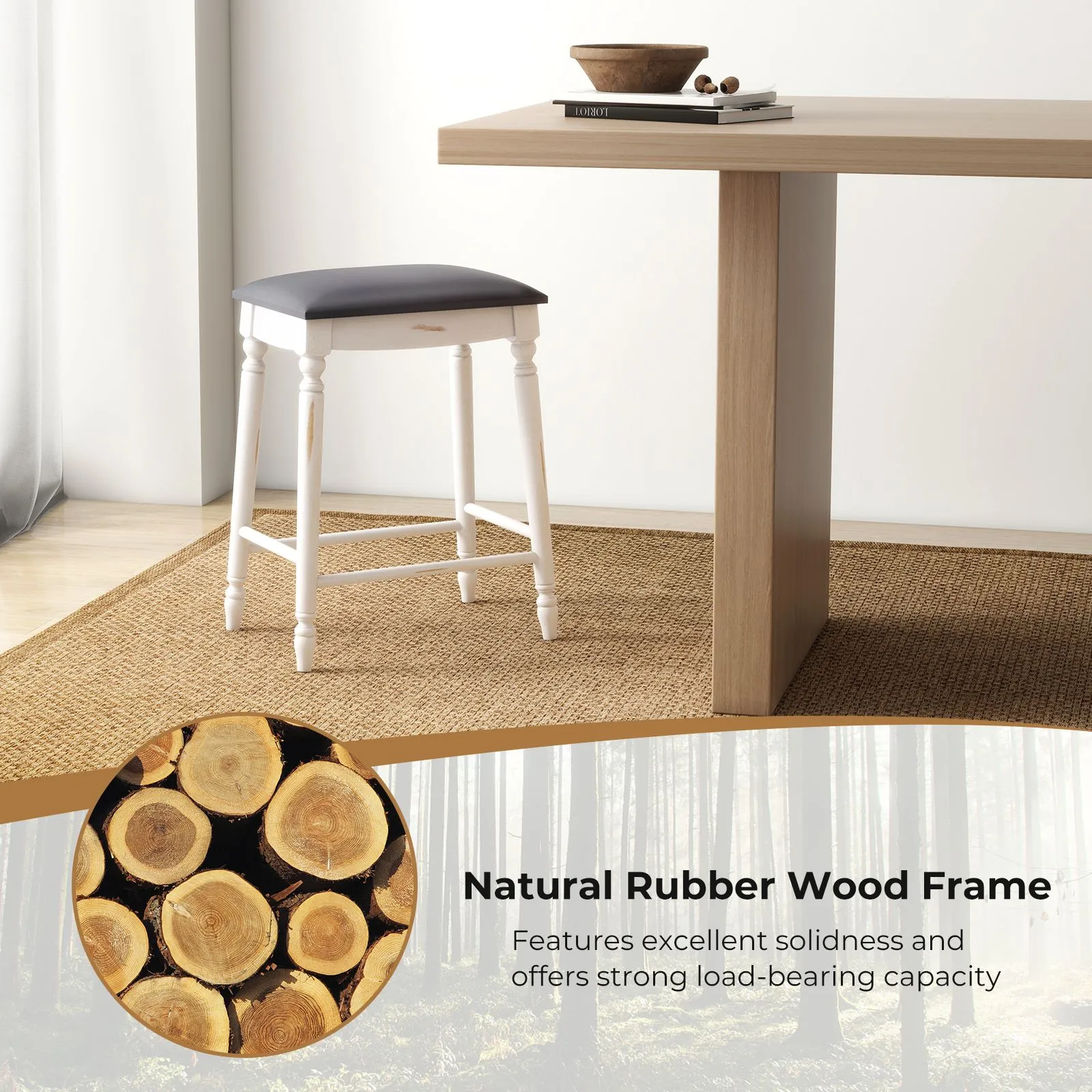 Costway Upholstered Bar Stool Set of 2 24"/61cm Counter Height Stools w/ Padded Seat Cushions in Grey 3