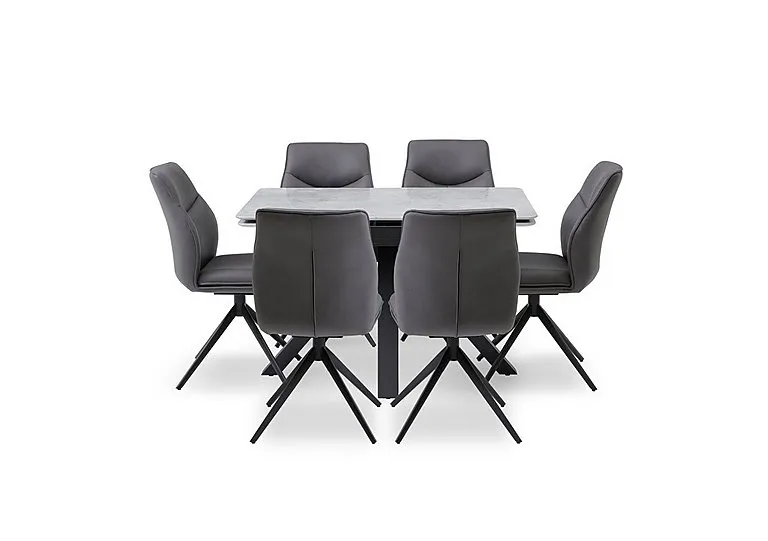 Bastille Draw Leaf Extending Dining Table and 6 Faux Leather Swivel Chairs