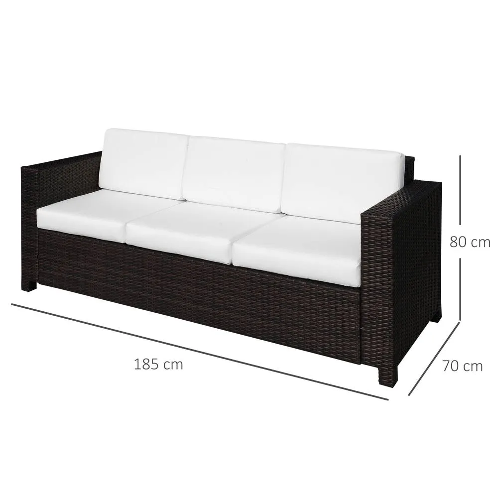 OUTSUNNY Rattan Wicker 3-seater Sofa Chair Patio Furniture w/ Cushion in Brown 3