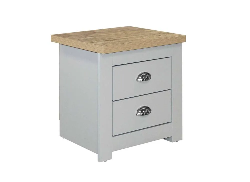 Birlea Pair of Bedside Cabinet Highgate 2 Drawer Chest Farmhouse Style Grey 5