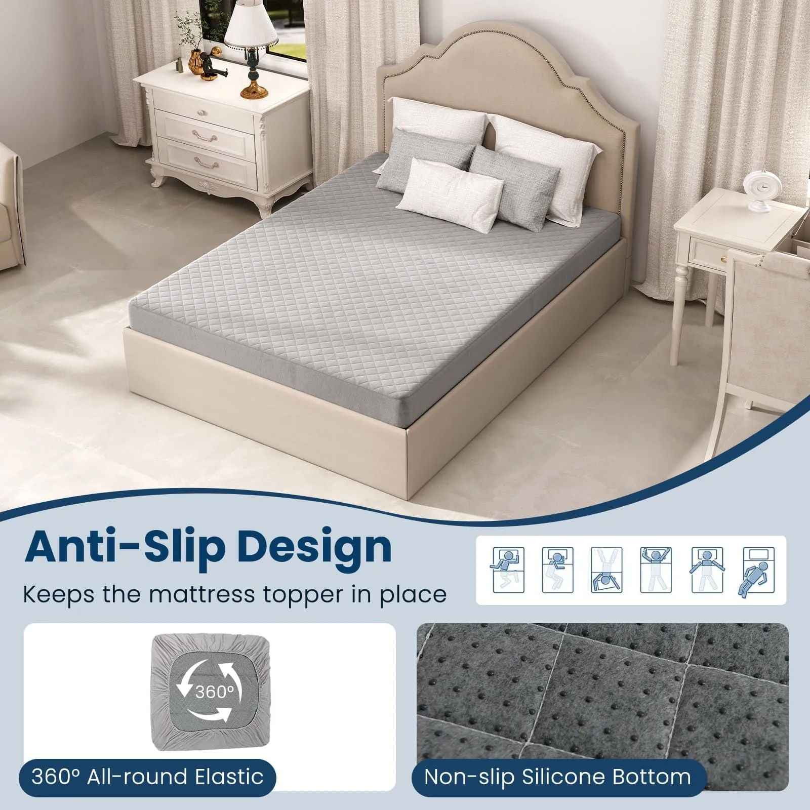 Costway King Size Mattress Protector Luxury Soft Velvet Mattress Topper in Grey 6