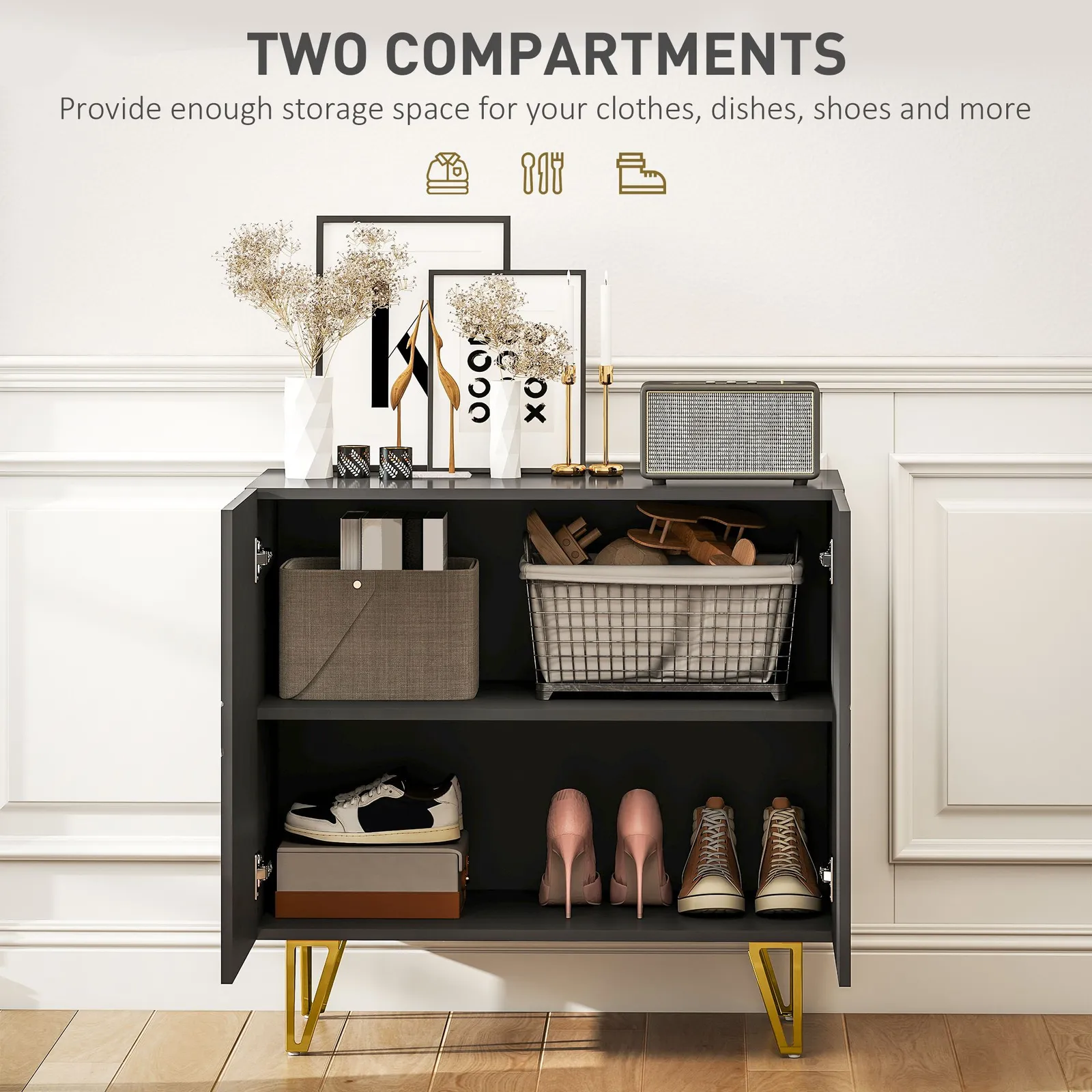 HOMCOM Storage Cabinet, Sideboard with Adjustable Shelf in Black 5