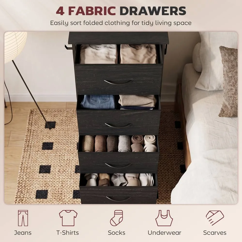 HOMCOM Fabric Chest of Drawers, 4 Drawer Dresser for Bedroom, Black 4
