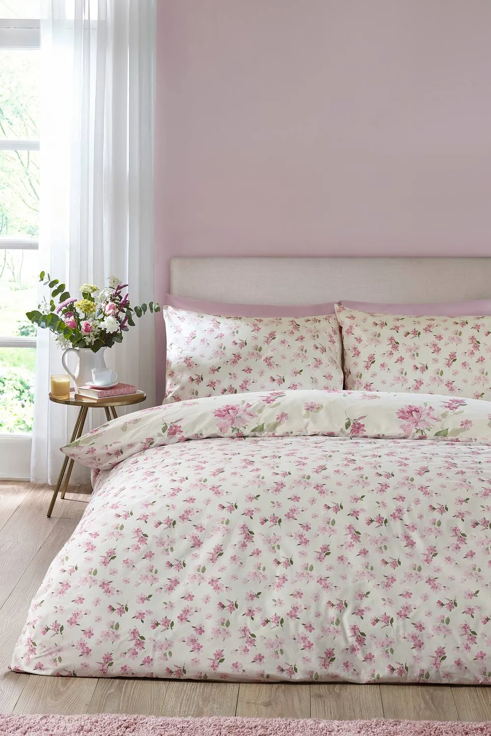 Catherine Lansfield 'Avebury Floral' Reversible Duvet Cover Set in Cream 2