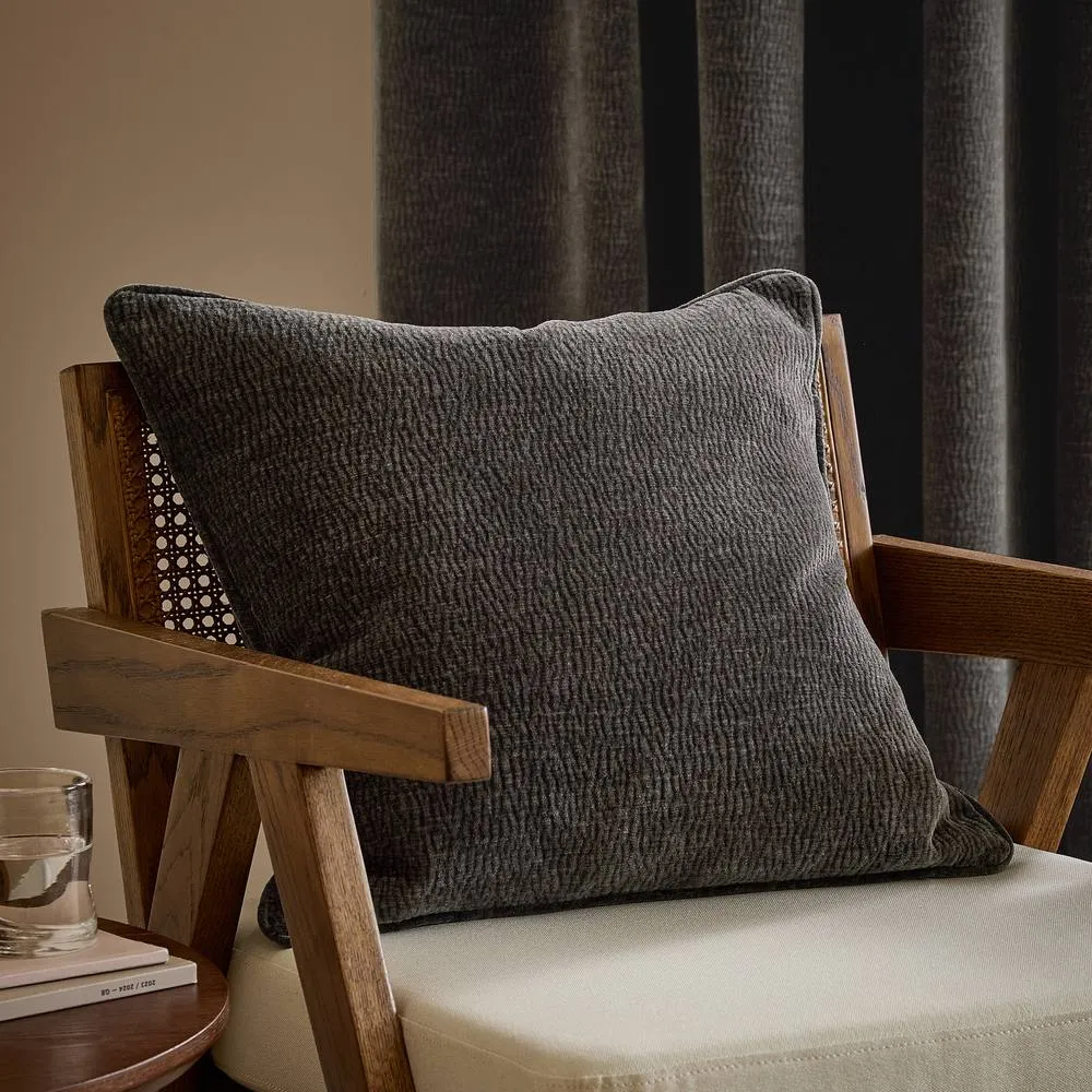 Yard Heath Washed Velvet Textured Cushion Charcoal 50 X 50Cm, Grey