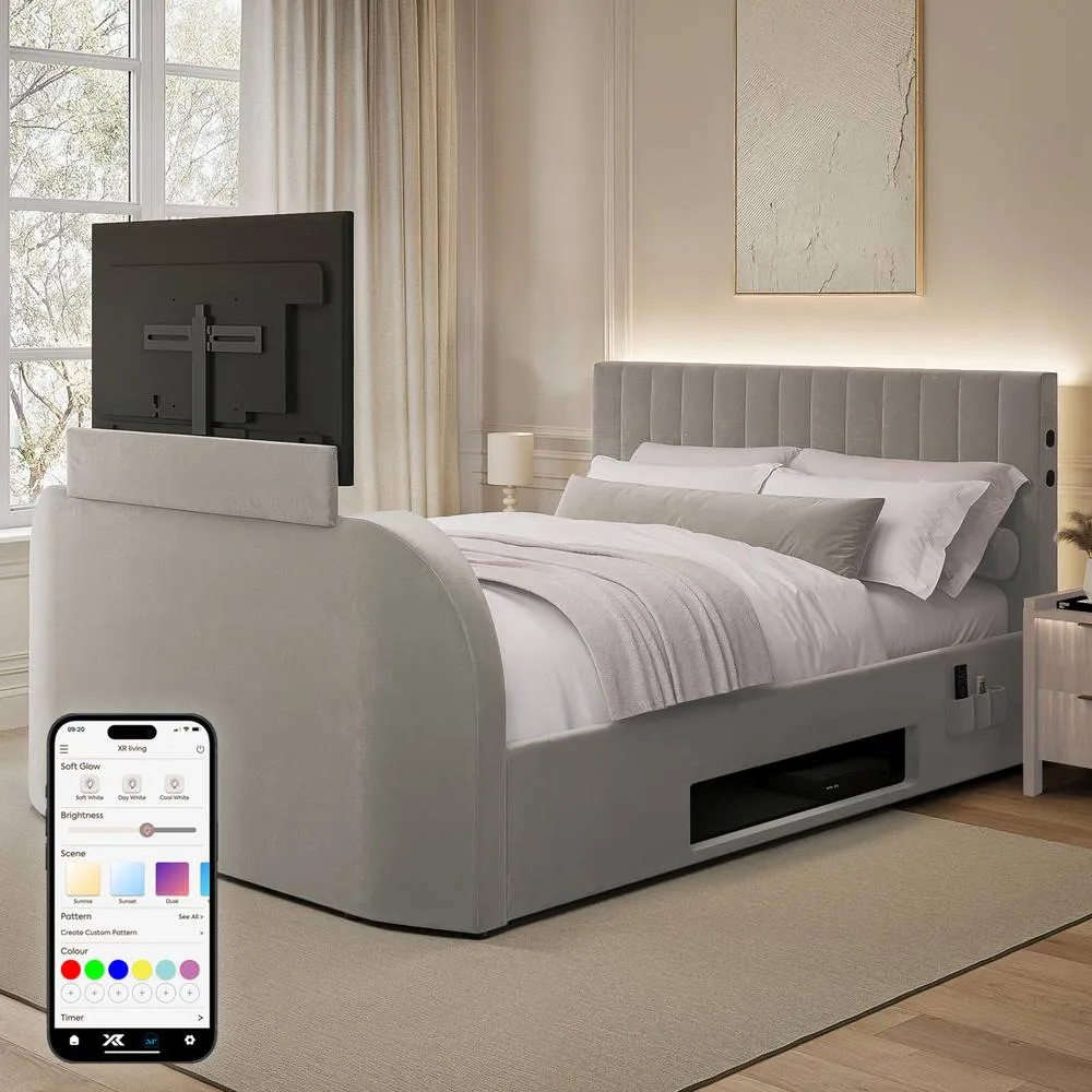 X Rocker Maisie 5.1 Ottoman TV Lift Bed, Surround Sound & App Controlled LED in Grey 1
