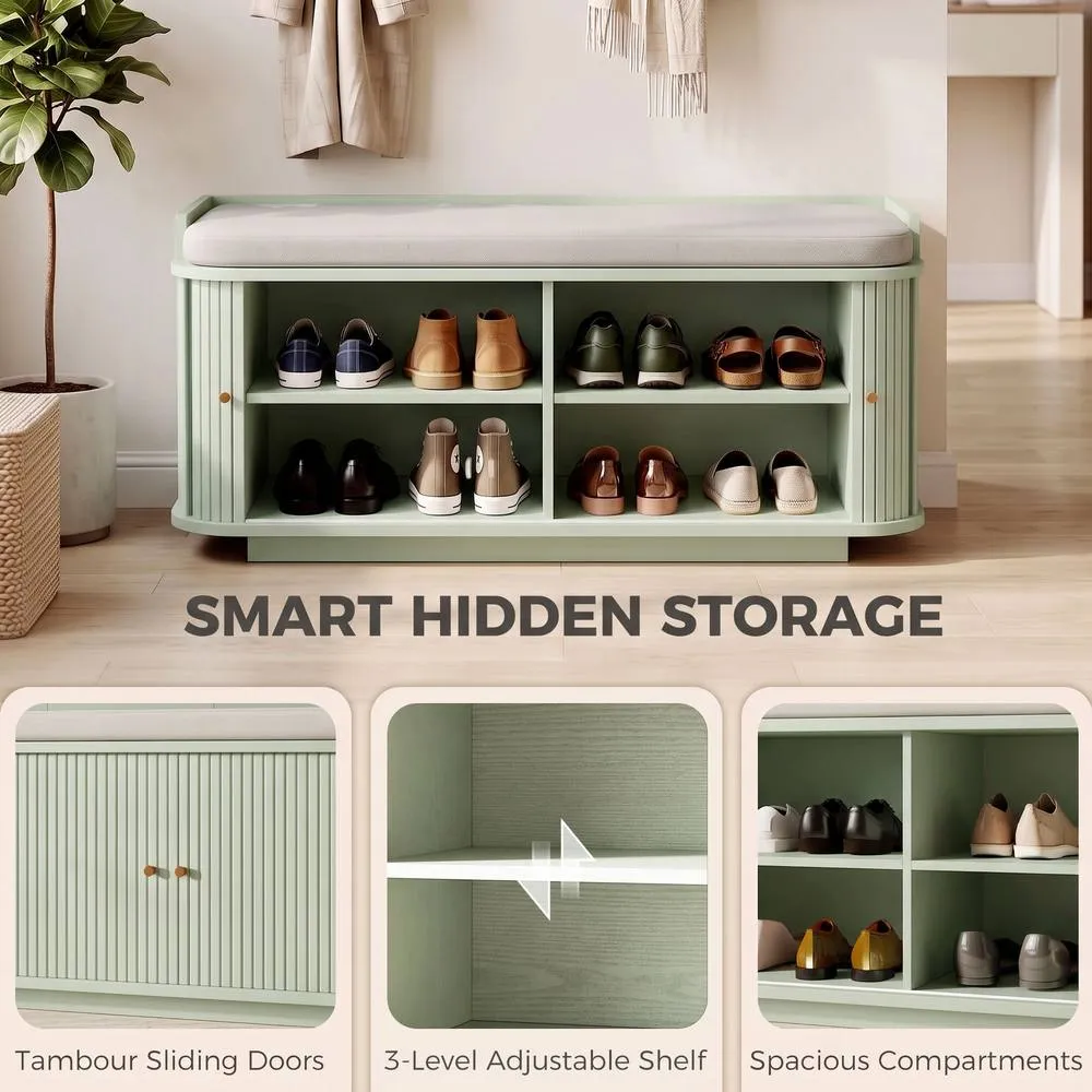 HOMCOM Hallway Furniture Set with Shoe Bench & Coat Rack in Light Green 6