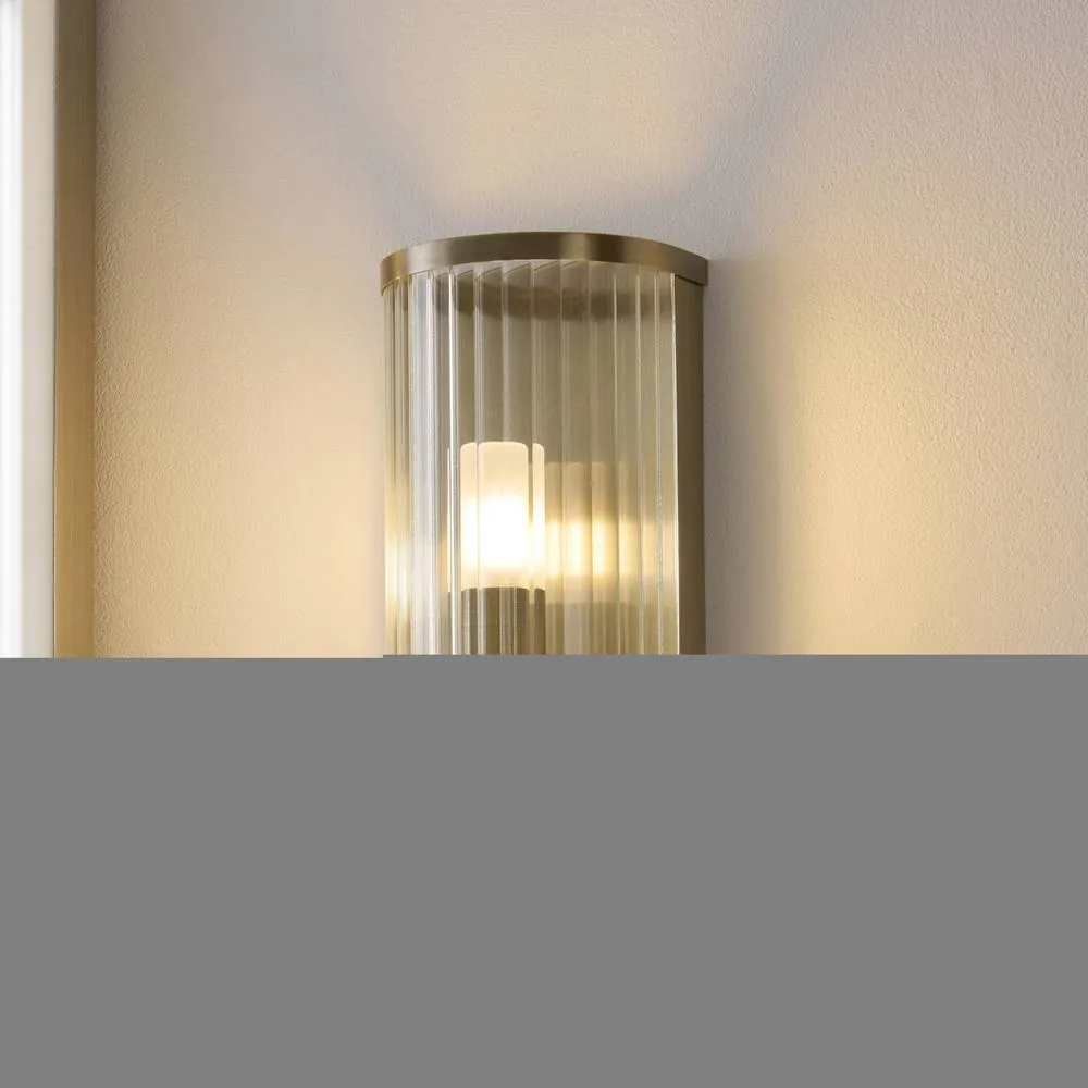 Netlighting Ridgeton IP44 Bathroom Wall Lamp Antique Brass Clear Ribbed Glass in Gold 5