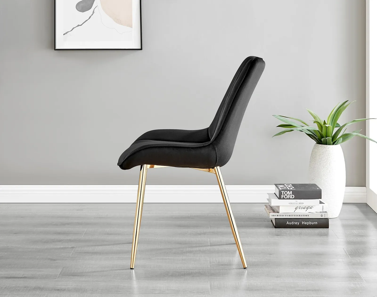 FurnitureboxUK Set of 2 Pesaro Luxury Soft Touch Diamond Pattern Velvet Dining Chairs With Gold Chrome Metal Legs in Black 5