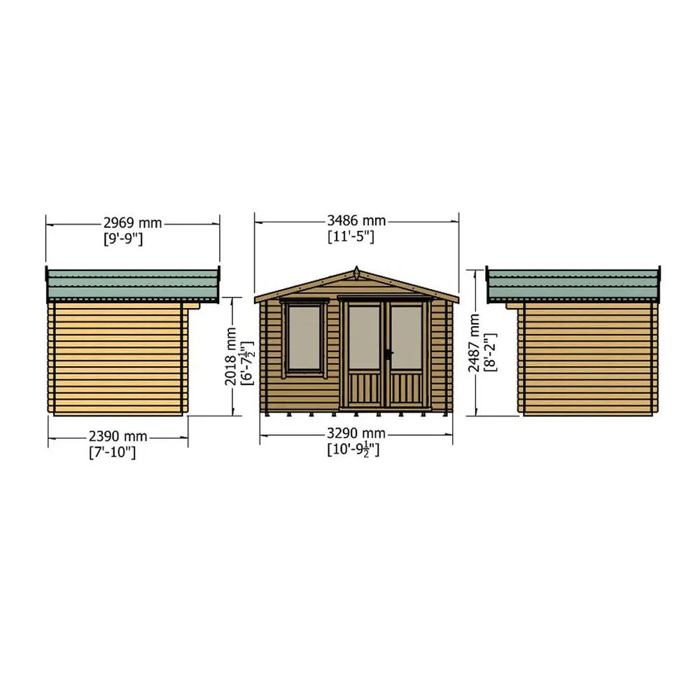Shires Berryfield Log Cabin Home Office Garden Room Approx 11 x 8 Feet in Light Tan 3